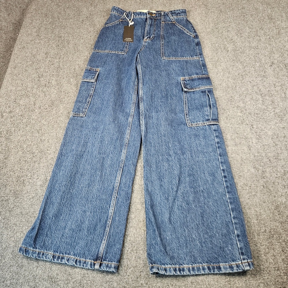 Cotton On Relaxed Cargo Jeans Nordic Blue Wide Leg Denim Size 24 NEW 2057874-02